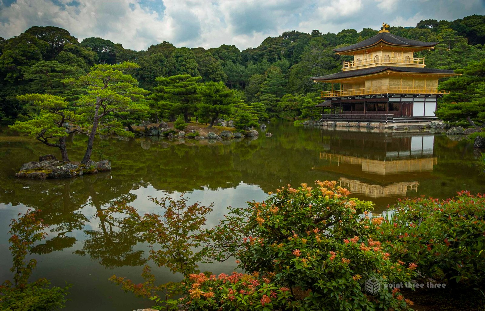 Kinkakuji (Golden Pavilion) in Kyoto Japan. Temple building covered in gold.