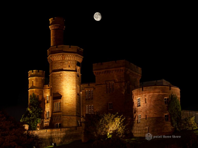 Moon rise over Inverness Castle in Scotland