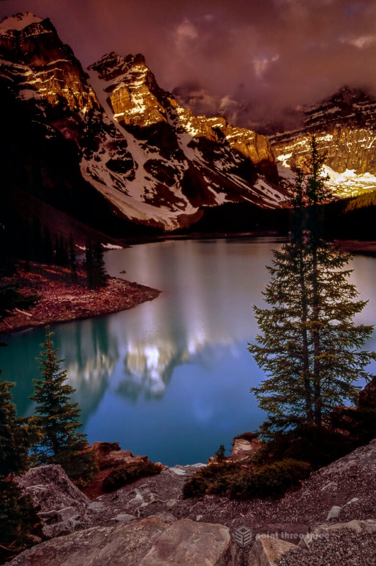 Sunrise of Moraine Lake and Valley of the Ten Peaks in Banff National Park