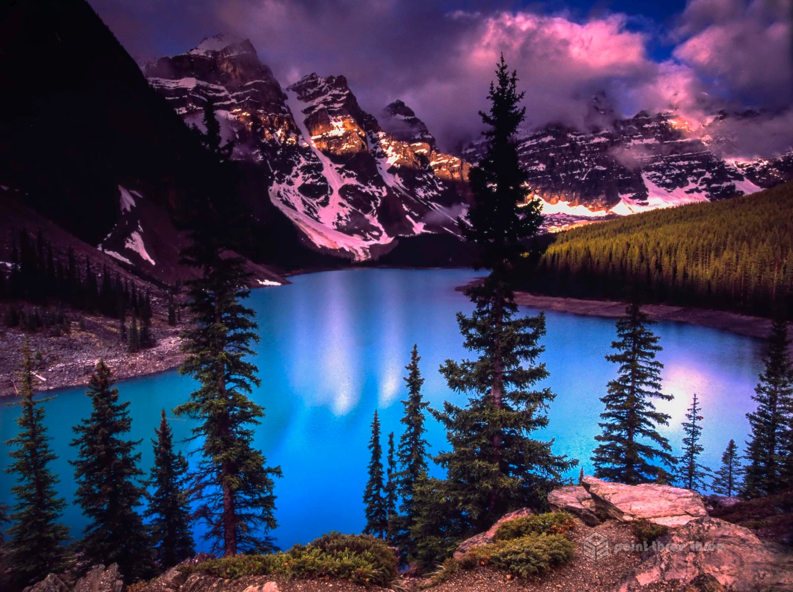 Sunrise of Moraine Lake and Valley of the Ten Peaks in Banff National Park
