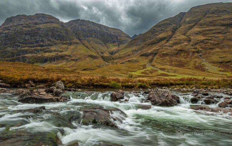 Scottish Highlands and river in foreground