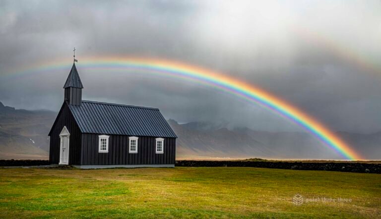 Budir Church and Rainbow, Iceland