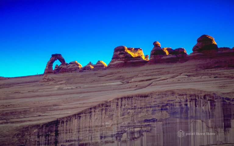 Sunrise at backside of Delicate Arch, Arches National Park, Utah