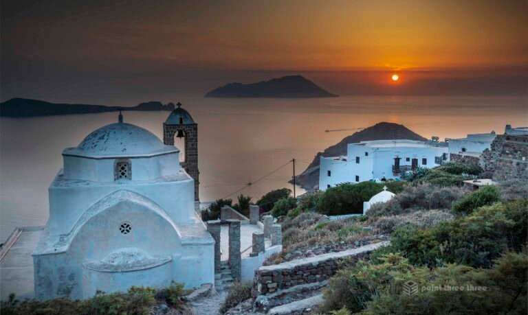 Sunset at Panaghia Thalassitra Church, Plaka, Milos, Greece
