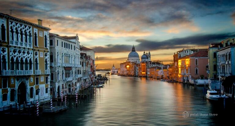 Sunrise and Santa Maria della Salute and Grand Canal Venice Italy
