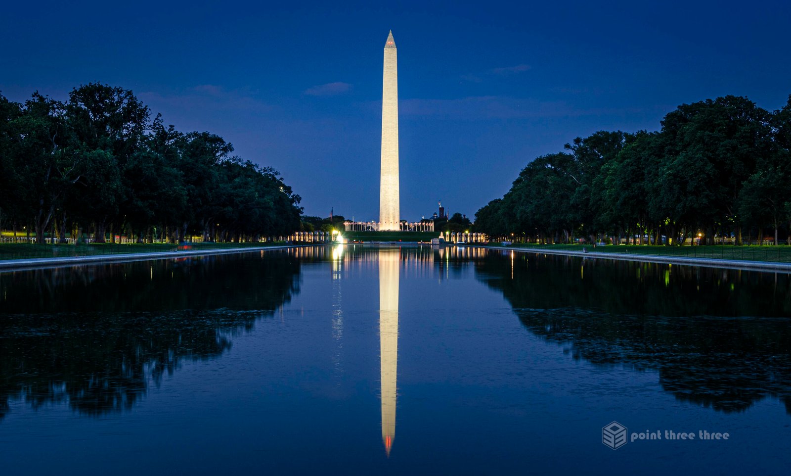 Blue hour with the Washington Monument reflected in the Lincoln Reflecting Pool