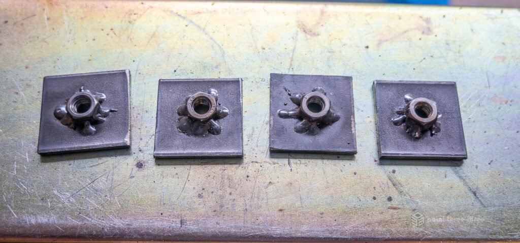 Welded nuts enabling adjustable feet height for planter legs