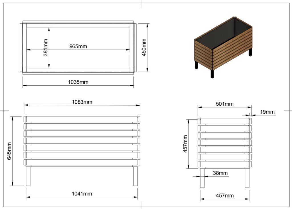 Planter Box CAD Drawing - Overall Dimensions